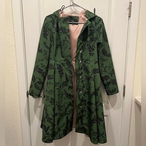 RainSisters green and black floral rain jacket XS petite nwot
